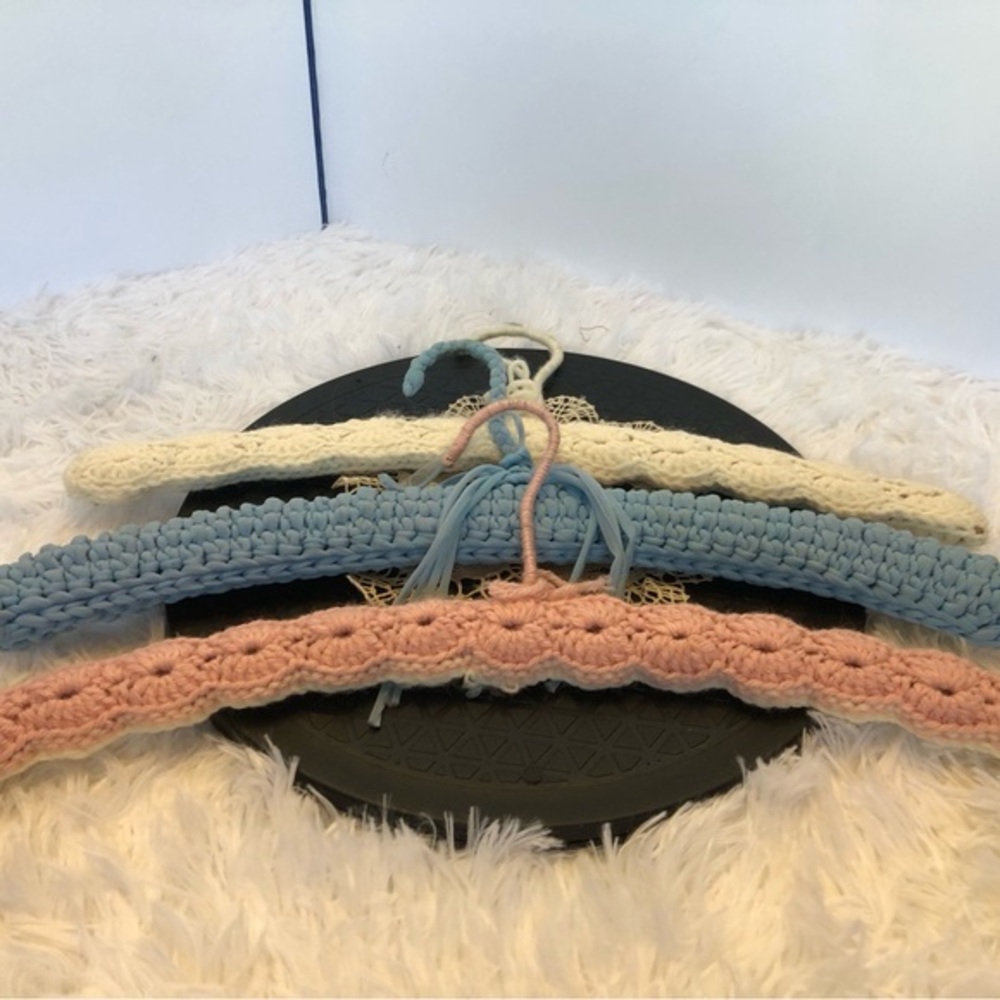 Vintage Hangers with Crocheted Covering Set of 3